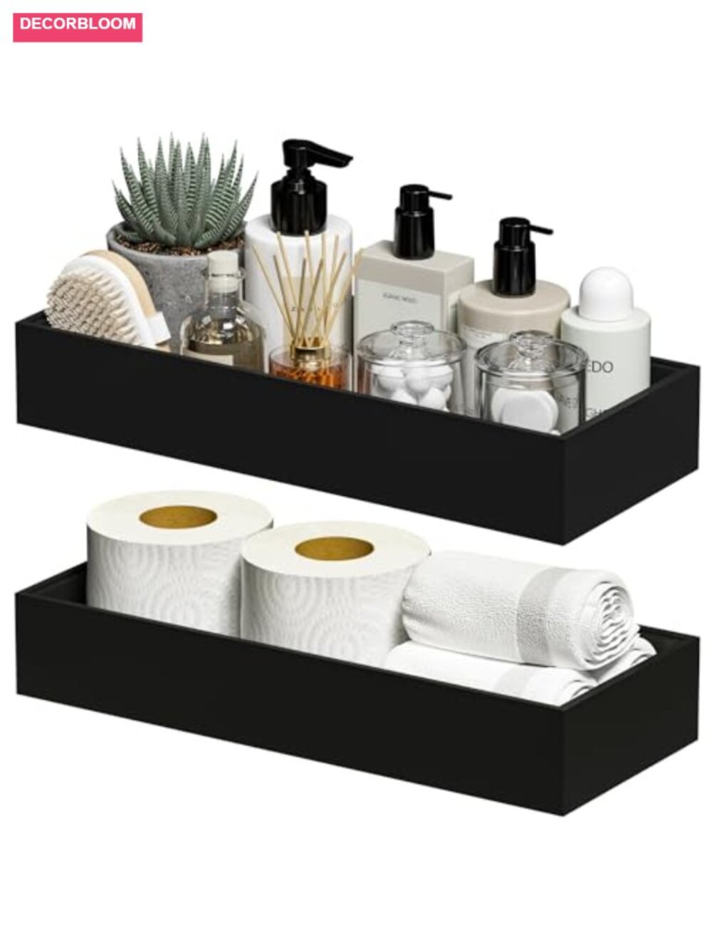 Bamboo Toilet Tank Tray Drawer Organizer Set of 2 Stackable